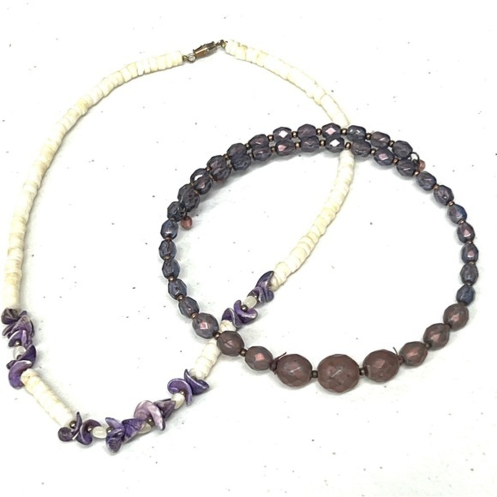 Elegant Purple and White Beaded Necklace 2 piece bundle